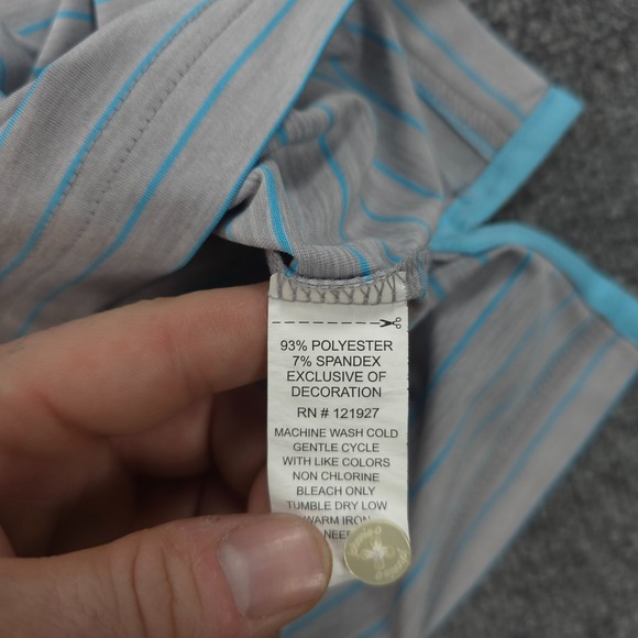 Johnnie O Polo Shirt Mens Large Grey Striped Newton Performance Golfing Prep - Picture 4 of 10